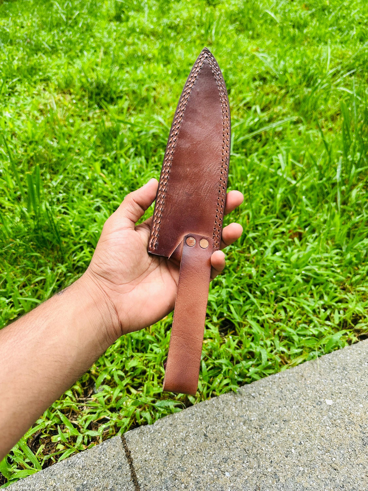 Hammer-Textured Carbon Steel Chef Utility Tool | Rosewood & Ebony Grip | Stamped Leather Sheath