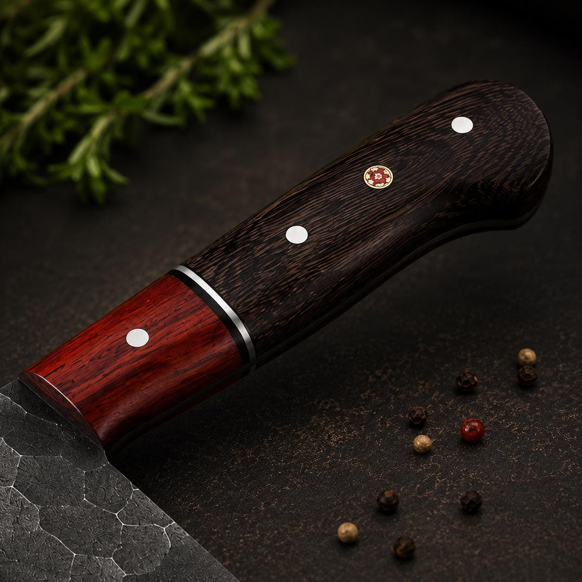 Forged Kurouchi Carbon Steel Serbian Chef Tool | Padauk and Wenge Wood Handle | Meat Slicer