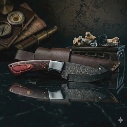 Premier 9" Crimson-Grain Damascus Sculpture | Polished Bolster Signature Heritage Art