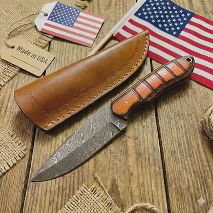 Hand-Forged Damascus Steel Fixed Blade Art | Wood Handle Executive Gift