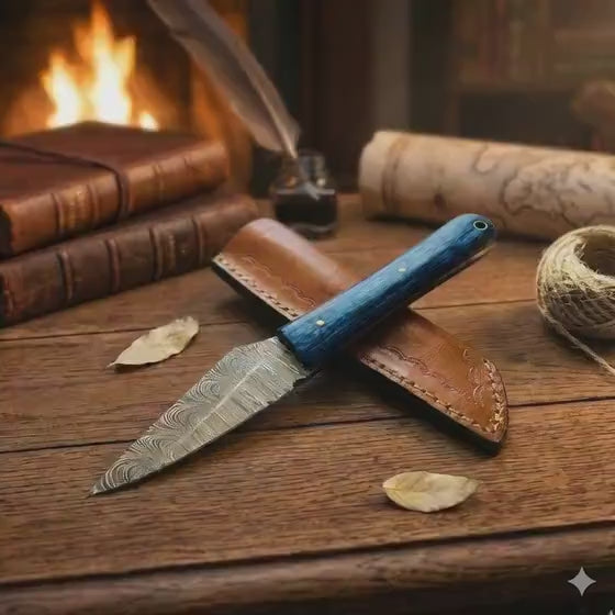 9" Hand-Forged Damascus Steel Fixed Blade Art | Pakkawood Handle