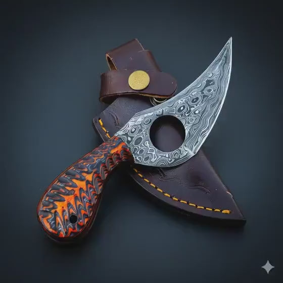 Handmade Damascus Steel Hunting Knife: Forged Camping Skinning Knife