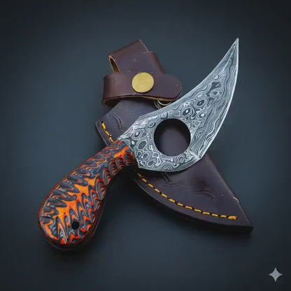 Handmade Damascus Steel Hunting Knife: Forged Camping Skinning Knife